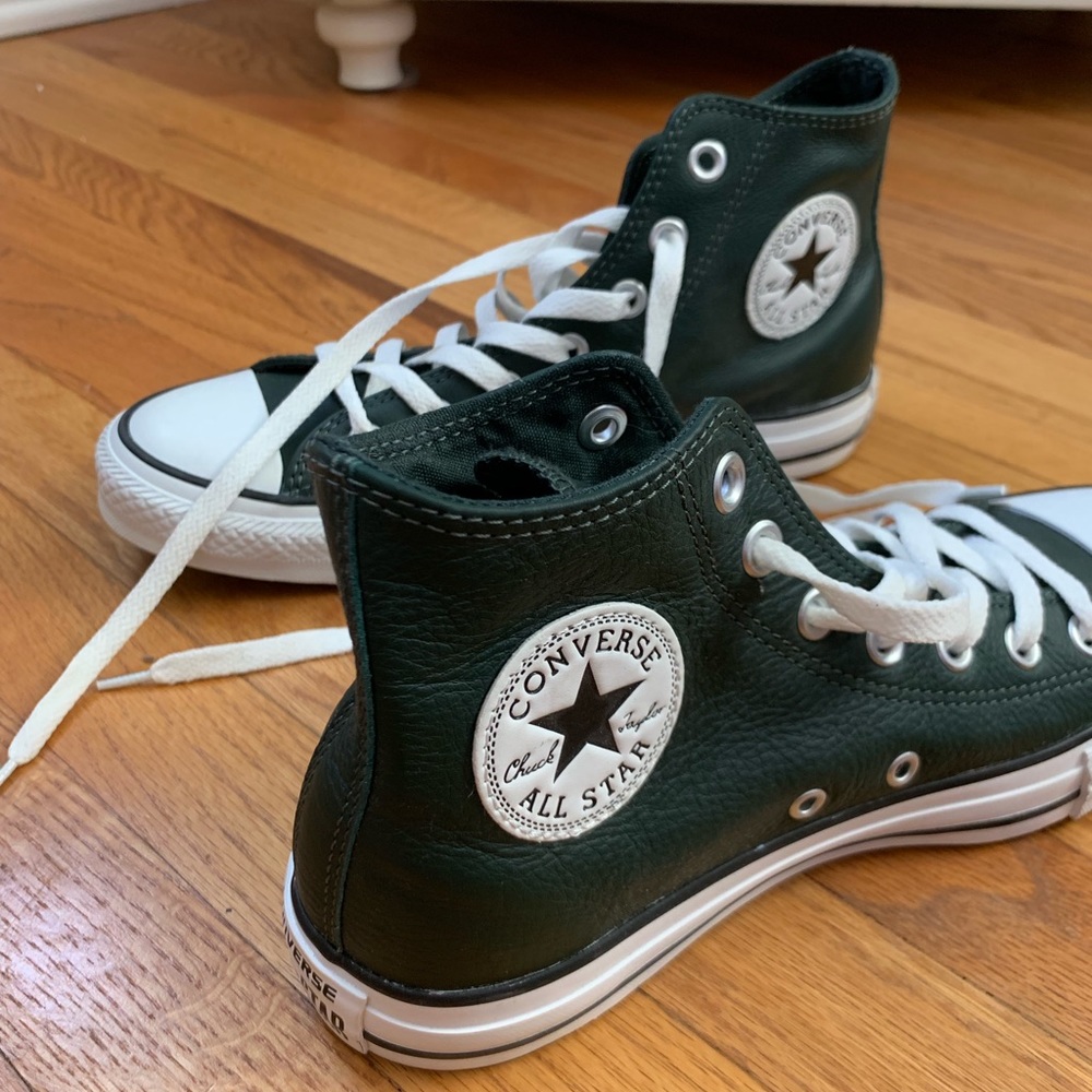 Dark Green Leather Converse